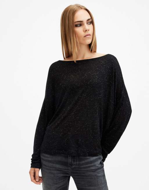AllSaints - Rita - T-shirt met glinstering in zwart