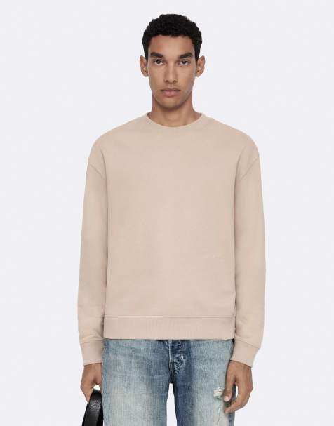 AllSaints River sweat-shirt col rond taupe et blanc - view 1
