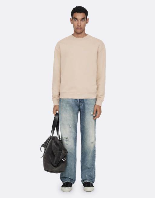 AllSaints River trui met ronde hals in taupe en wit, 2 van 6
