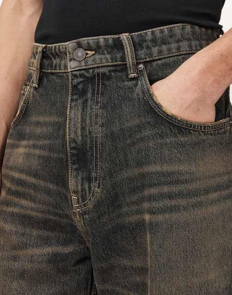AllSaints - Rivet - Ruimvallende jeans in bruin met wassing - view 1