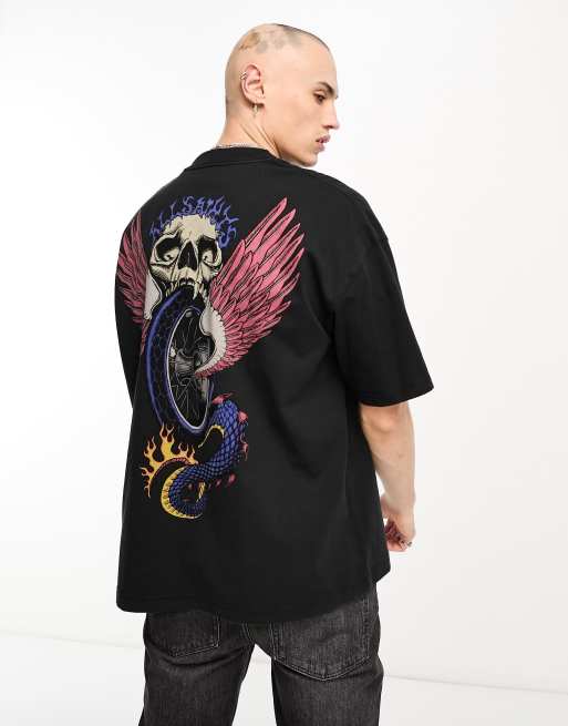 AllSaints - Road Rash - T-shirt met grafische print in zwart met wassing