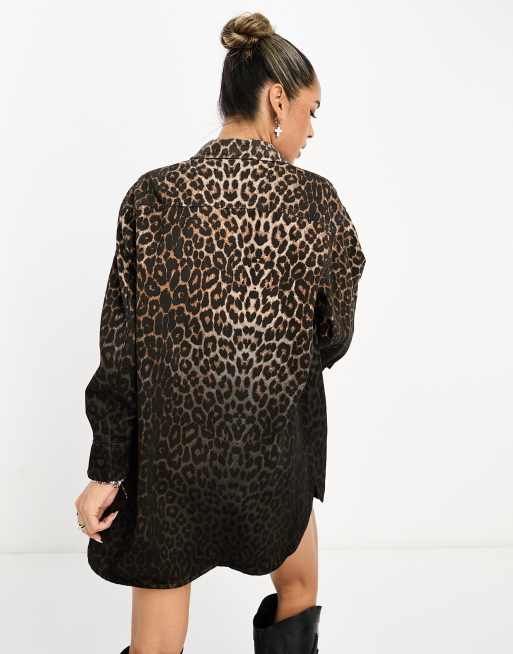 AllSaints - Robe chemise courte à imprimé léopard, 3 de 4