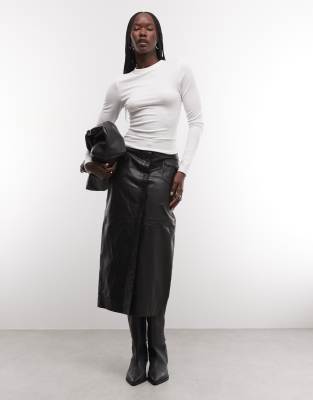 Allsaints Rock Button Up Leather Midi Skirt In Black