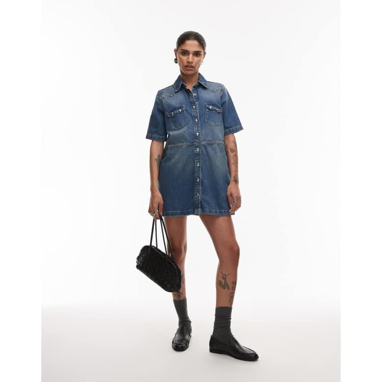 AllSaints rock denim mini dress in mid indigo | ASOS