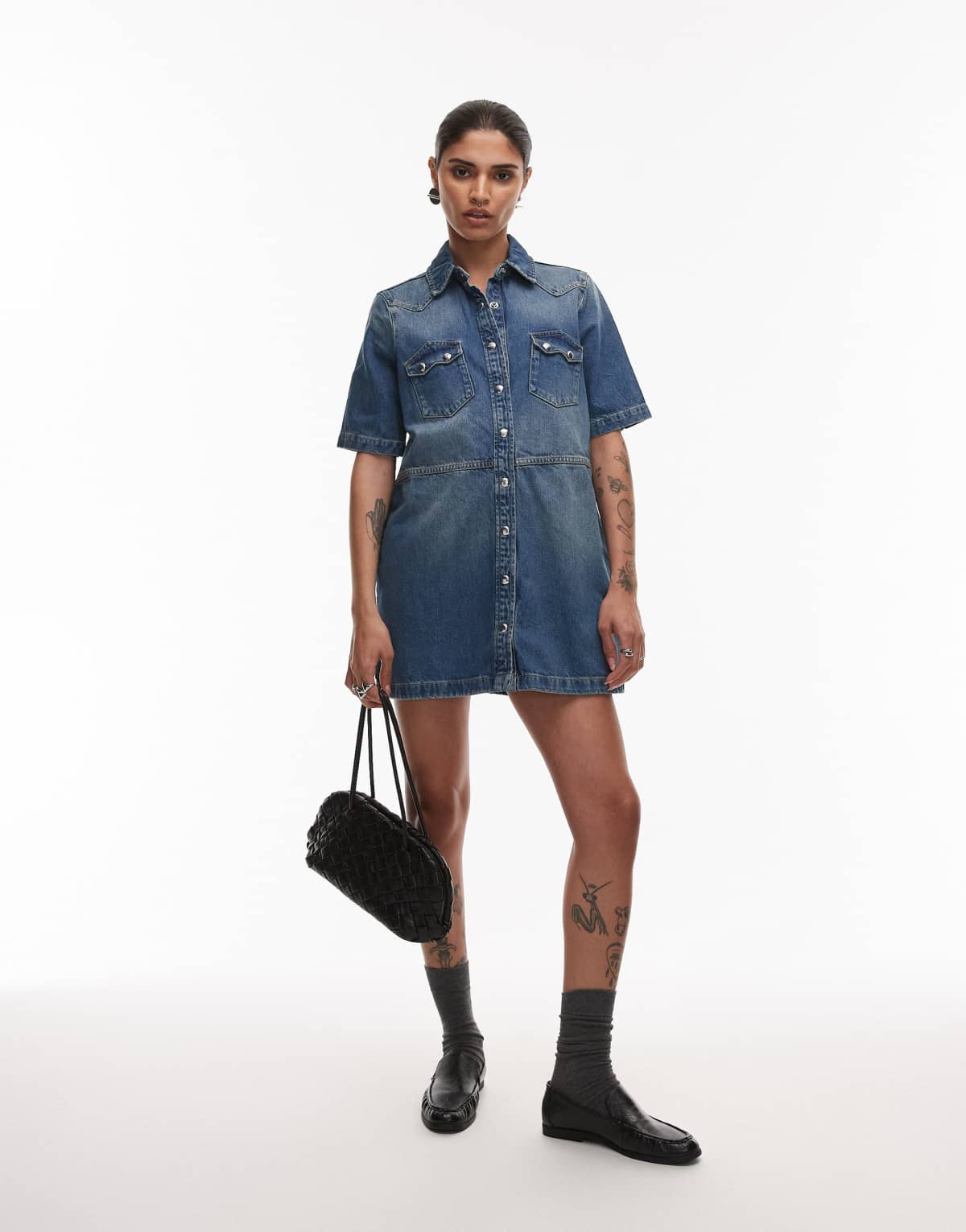 AllSaints rock denim mini dress in mid indigo