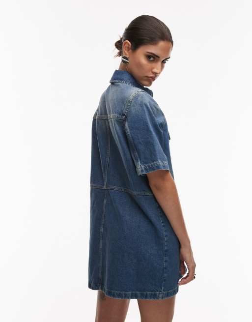 AllSaints rock denim mini dress in mid indigo | ASOS