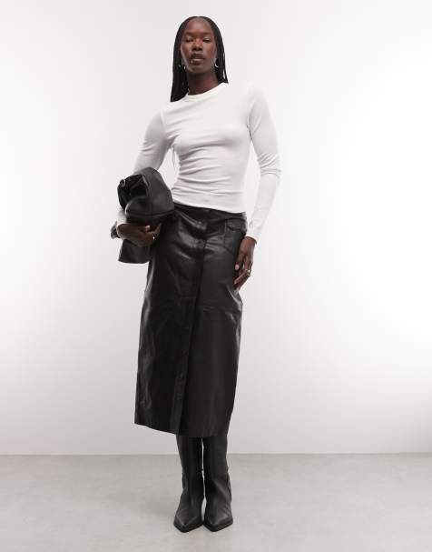 AllSaints Rock knoopsluiting leren midi-rok in zwart - view 1
