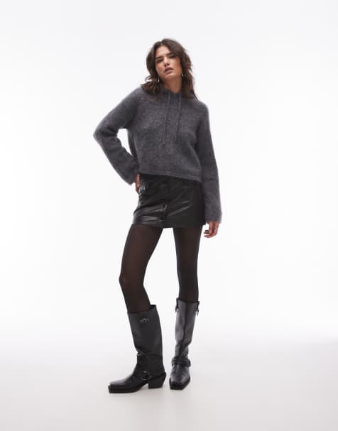 AllSaints Rock leather mini skirt in black - view 1