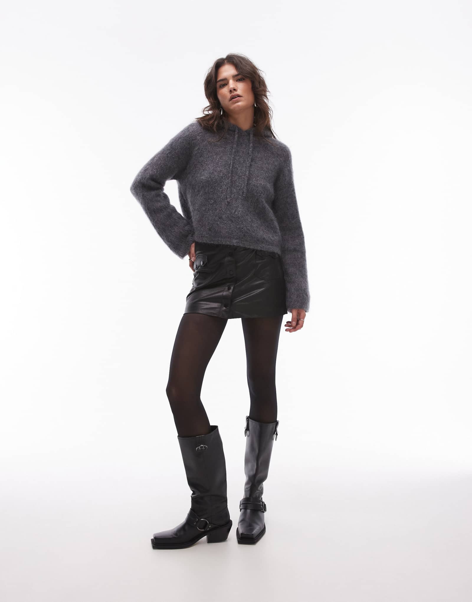 Кожаная мини-юбка AllSaints Rock черного цвета