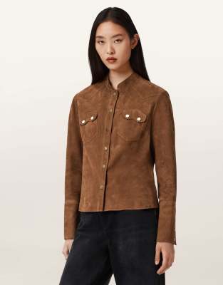 AllSaints - Rock - Wildlederhemd in Zuckerbraun-Brown