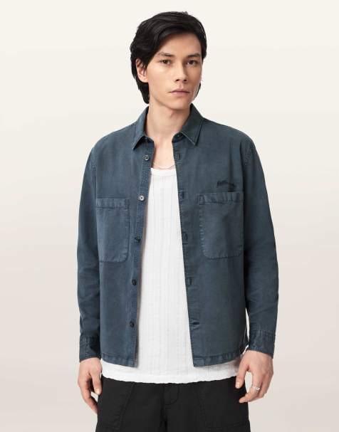 AllSaints – Rohdi – Langärmlige Hemdjacke in dunklem Stahlblau - view 1