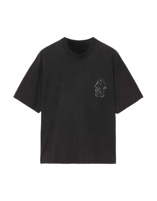 AllSaints Roller Kurzarmshirt mit Rundhalsausschnitt in verwaschenem Schwarz, 2 von 6