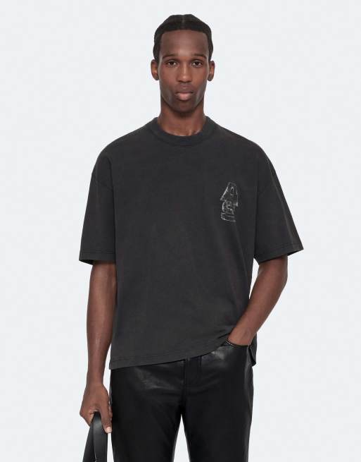AllSaints Roller Kurzarmshirt mit Rundhalsausschnitt in verwaschenem Schwarz, 4 von 6