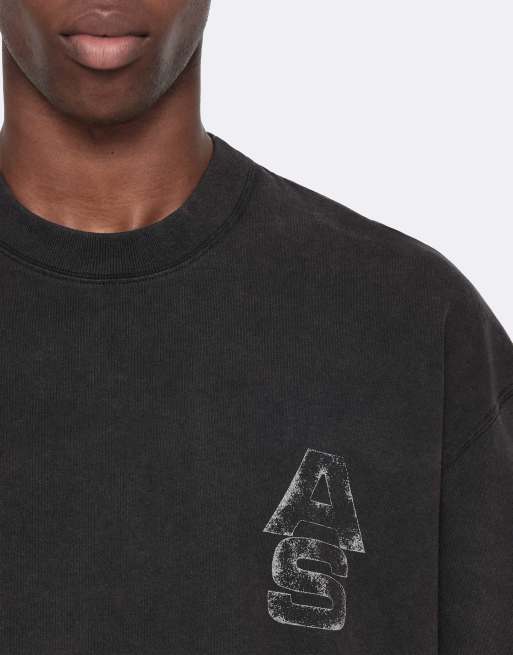 AllSaints Roller Kurzarmshirt mit Rundhalsausschnitt in verwaschenem Schwarz, 5 von 6