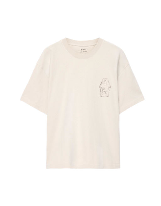 AllSaints Roller T-Shirt mit Rundhalsausschnitt in Taupe-Weiß, 2 von 6