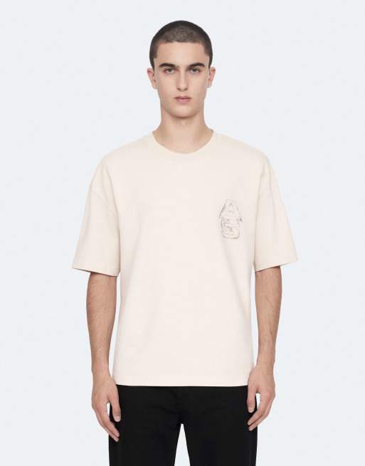 AllSaints Roller T-Shirt mit Rundhalsausschnitt in Taupe-Weiß, 4 von 6