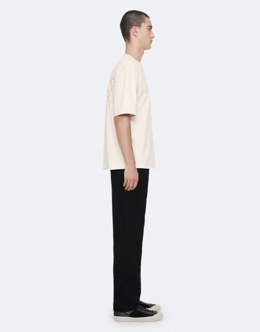 AllSaints Roller T-Shirt mit Rundhalsausschnitt in Taupe-Weiß, 6 von 6