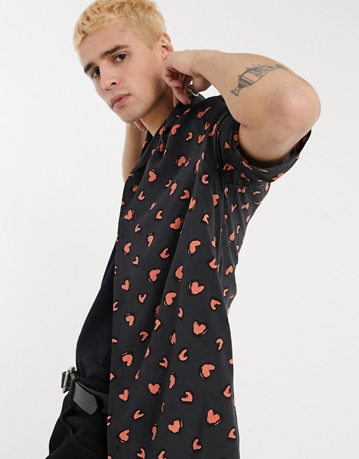 AllSaints romanza heart print shirt in black