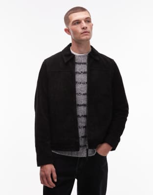 Allsaints Mens Rhone Collared Suede Jacket Black