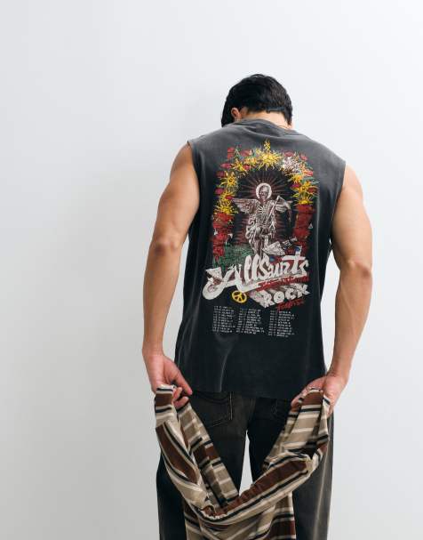 AllSaints – Roque – Ärmelloses Trägershirt in Schwarz mit Rückenprint - view 1