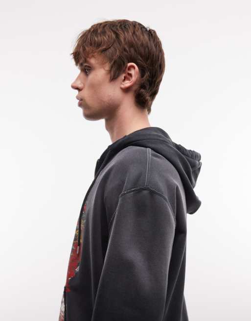 AllSaints - Roque - Felpa con cappuccio e zip nero slavato con grafica del logo, 3 di 5
