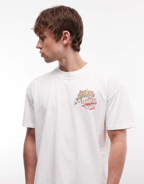 AllSaints Roque short sleeve graphic logo t-shirt with back print in off white