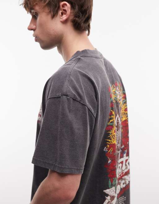 AllSaints - Roque - T-shirt à manches courtes avec logo graphique et imprimé au dos - Noir délavé, 4 de 5