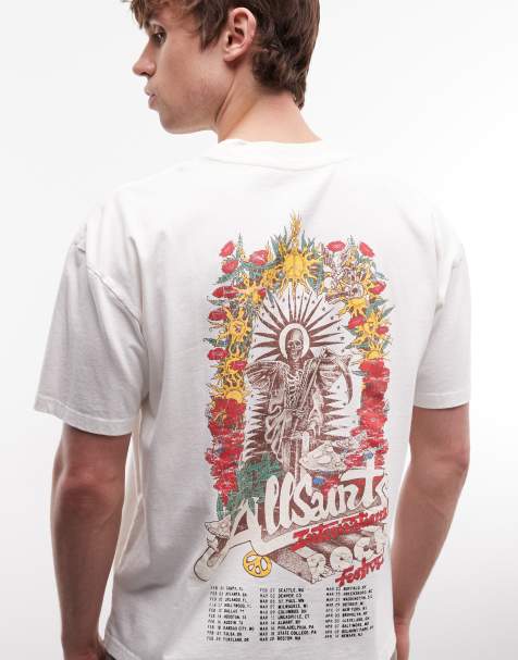 AllSaints – Roque – T-shirt w kolorze złamanej bieli z krótkimi rękawami, grafiką z logo i nadrukiem na plecach - view 1