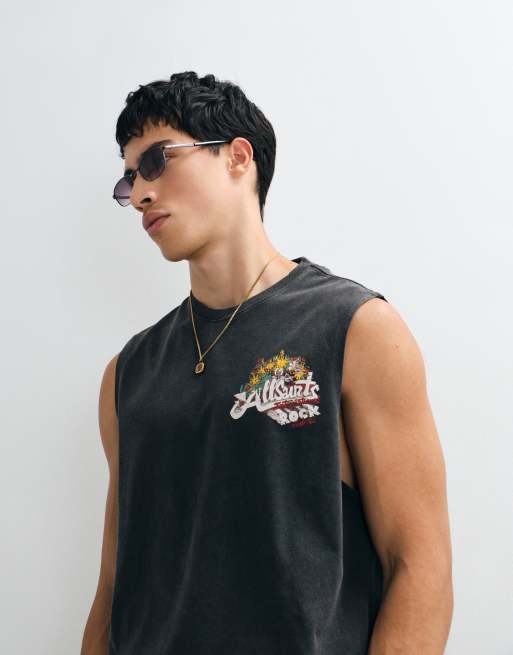 AllSaints - Roque - Top negro sin mangas con estampado gráfico en la espalda, 3 de 5