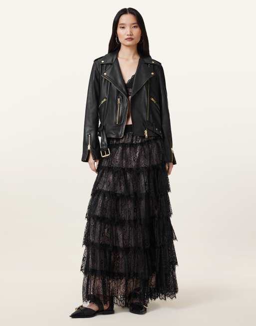 AllSaints - Rory - Kanten maxi rok in zwart