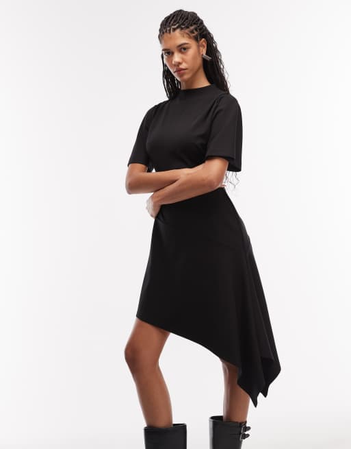AllSaints rosa asymmetric short sleeve mini dress in black, 4 of 4