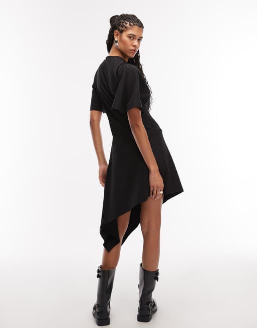 AllSaints - Rosa - Asymmetrische mini jurk met korte mouwen in zwart, 2 van 4