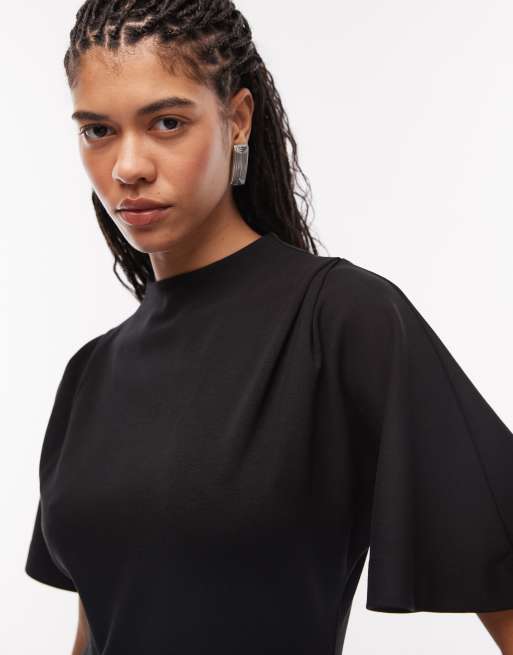 AllSaints - Rosa - Asymmetrische mini jurk met korte mouwen in zwart, 3 van 4