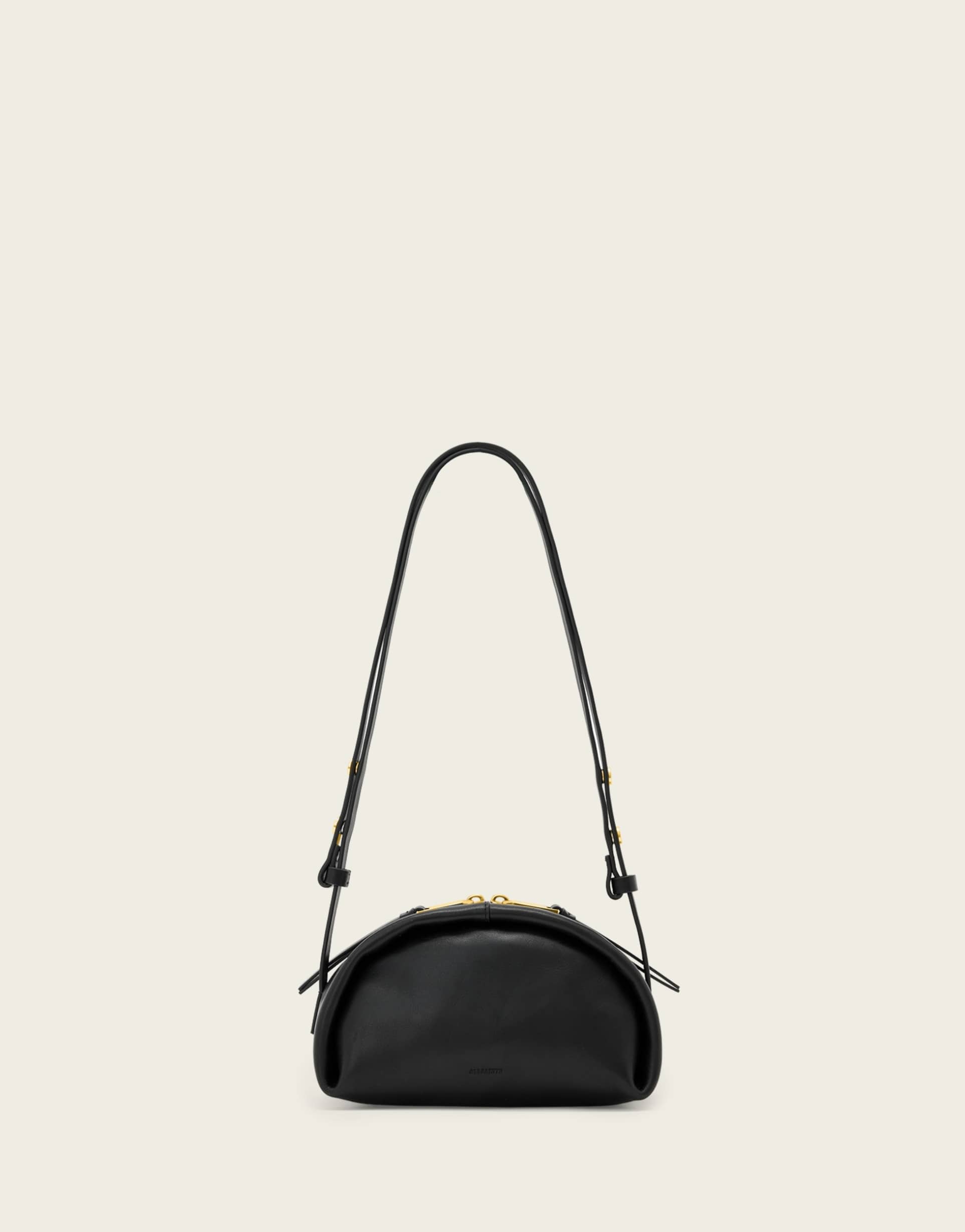 allsaints rosalie arc leather crossbody bag in black
