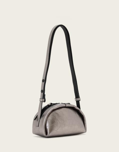 AllSaints Rosalie Arc sac bandoulière en cuir gris gunmetal - view 1