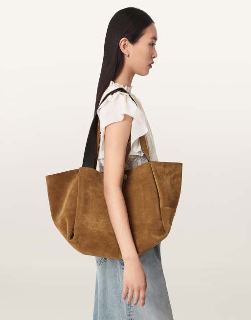 AllSaints Rosalie suede leather tote bag in brown, 2 of 4