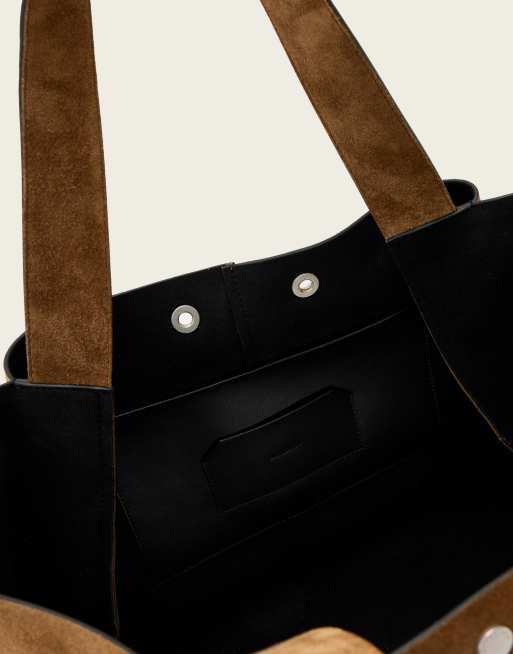 AllSaints Rosalie suede leather tote bag in brown, 3 of 4
