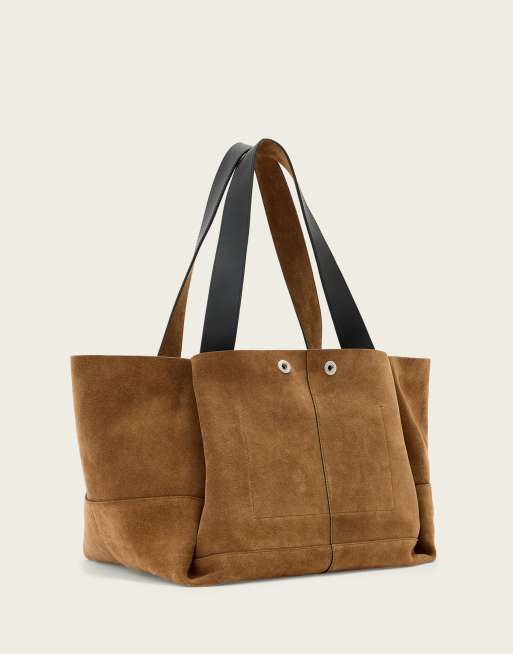 AllSaints Rosalie suede leather tote bag in brown, 4 of 4