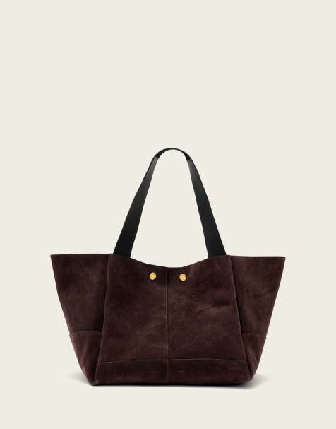 AllSaints Rosalie suede leather tote bag in dark brown - view 1
