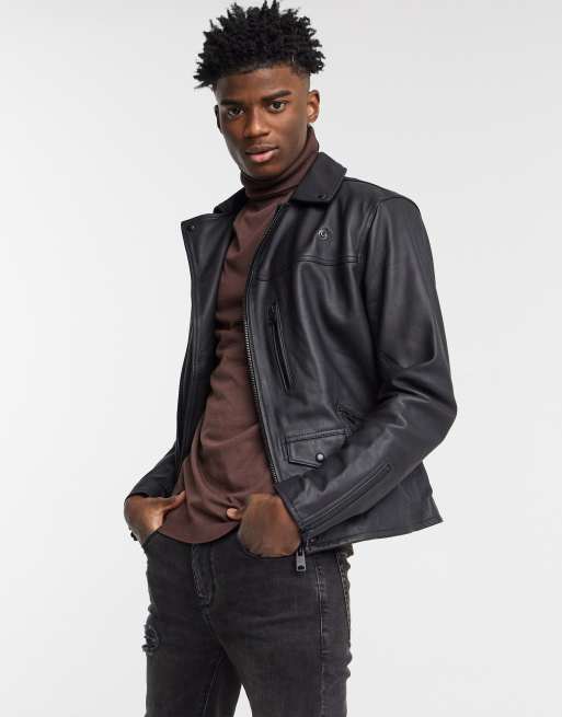 AllSaints roso leather biker jacket in black