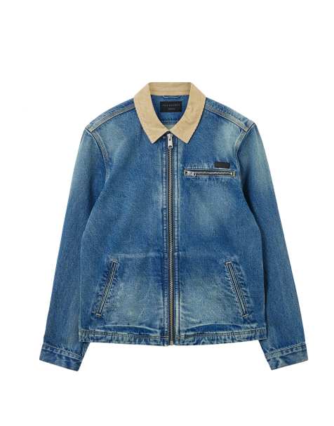 AllSaints – Rothwell – Jeansjacke in verwaschenem Indigo - view 1