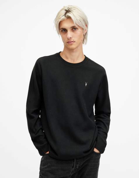 AllSaints – Rowe – Langärmliges Shirt in Tiefschwarz mit Rundhalsausschnitt - view 1