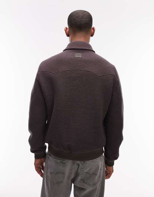 AllSaints - Royce - Giacca in lana marrone con logo applicato, 3 di 5
