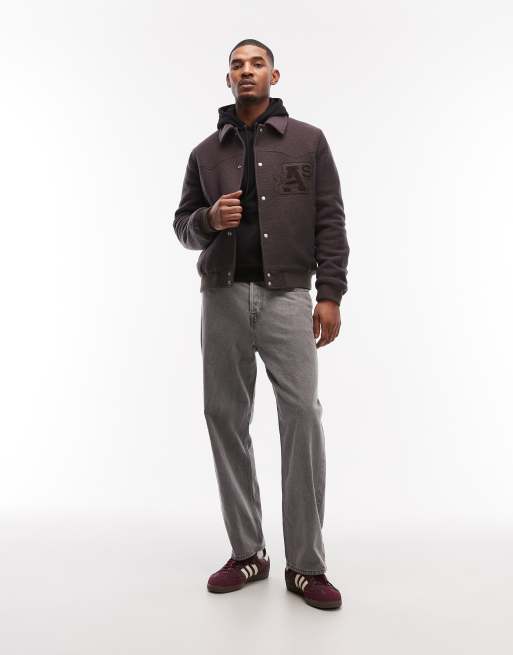AllSaints Royce patch logo wool jacket in brown, 2 of 5