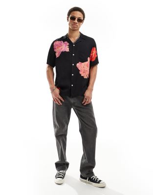 品多く AllSaints Roze short sleeve shirt in black floral | ASOS トップス