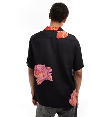 AllSaints Roze short sleeve shirt in black floral