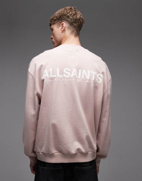AllSaints – Różowa bluza z okrągłym dekoltem, logo i nadrukiem na plecach - view 1