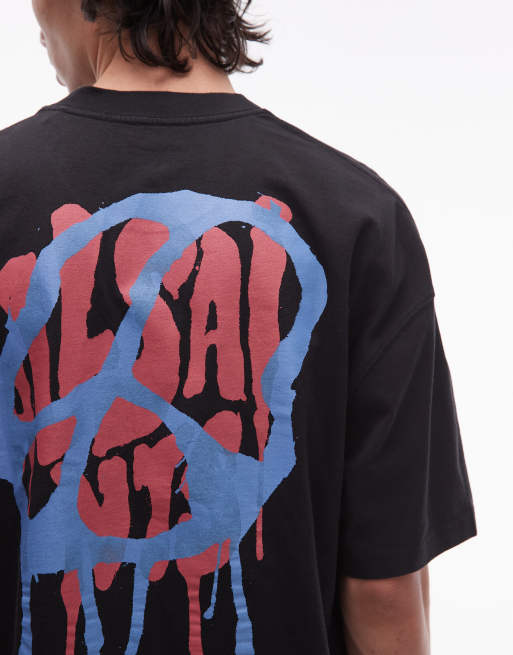 Allsaints runner peace graphic t-shirt in black, 5 of 5