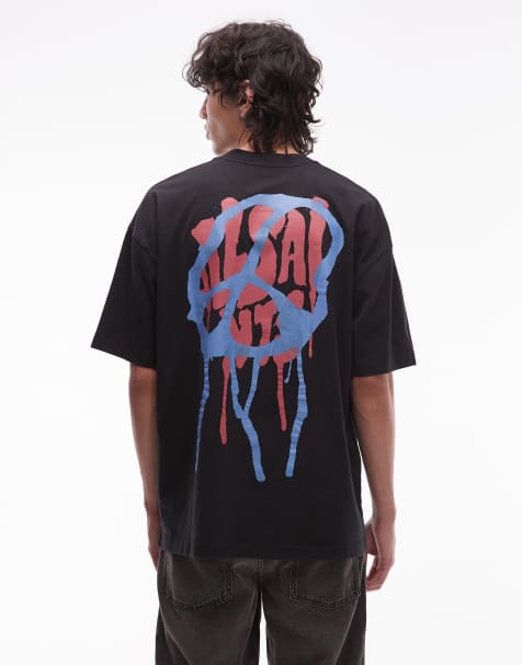 AllSaints - Runner - T-shirt met vredessymbool in zwart - view 1