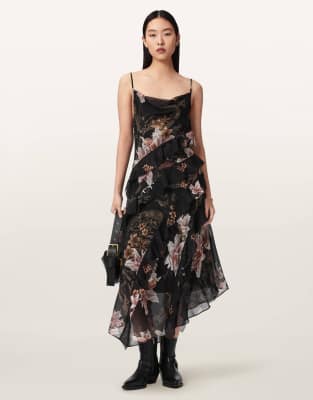 AllSaints - Ruth - Kleid in Kristallschwarz